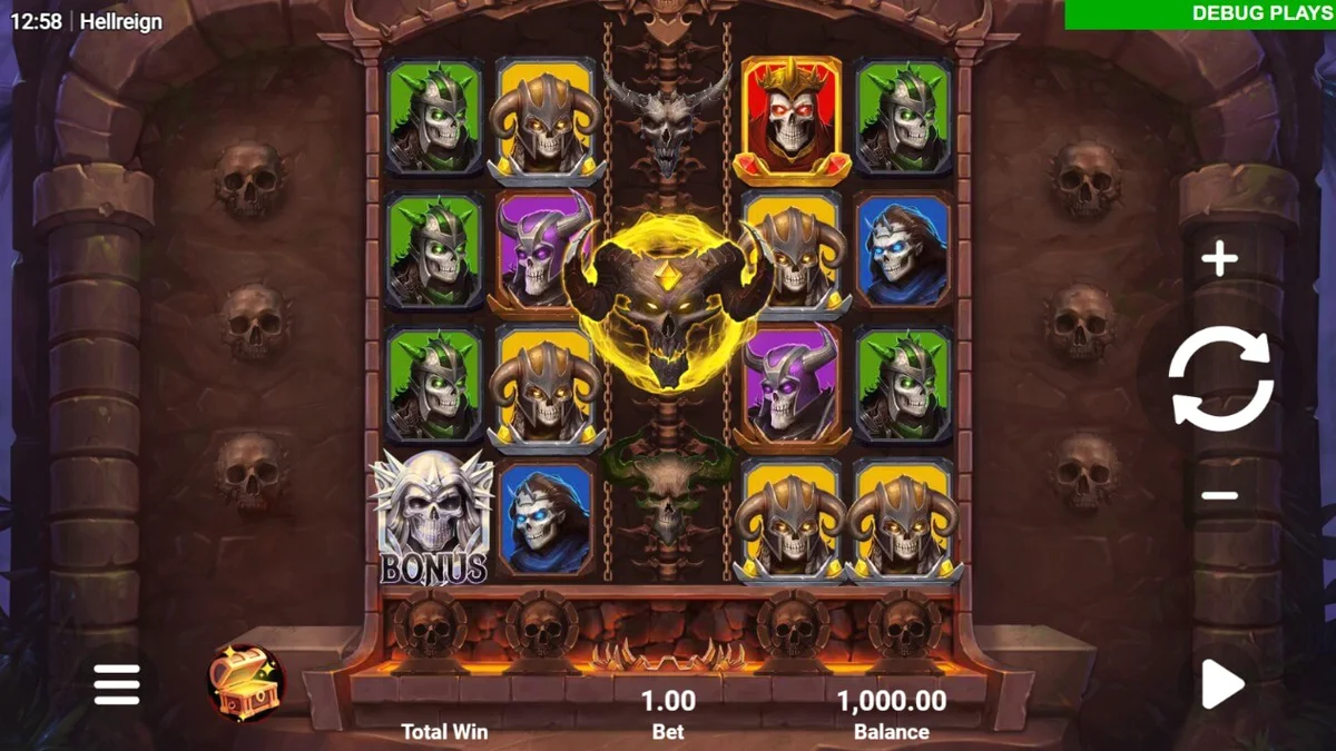Giao diện trò chơi Hellreign Scatter Magnet với chủ đề địa ngục